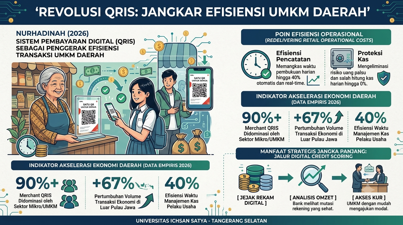 Sistem Pembayaran Digital (seperti QRIS) sebagai Penggerak Efisiensi Transaksi UMKM Daerah.  
